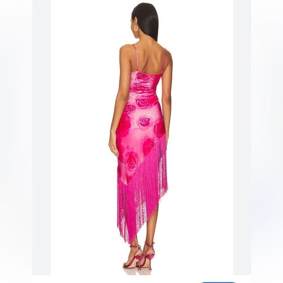 NWT MIRAE Belle Desert Rose Dress fringe hem print slip Revolve 42 10 - Picture 2 of 12